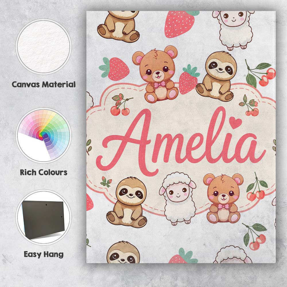 Personalised Name Cute Baby Animals Bear Custom Unique Gift Idea Elegant Feature Canvas Wall Art Print Decor Picture Ready to Hang