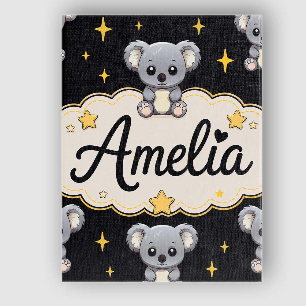 Personalised Name Cute Koala Bears with Custom Modern Room Accent Elegant Feature Canvas Wall Art Print Decor Picture Ready to Hang