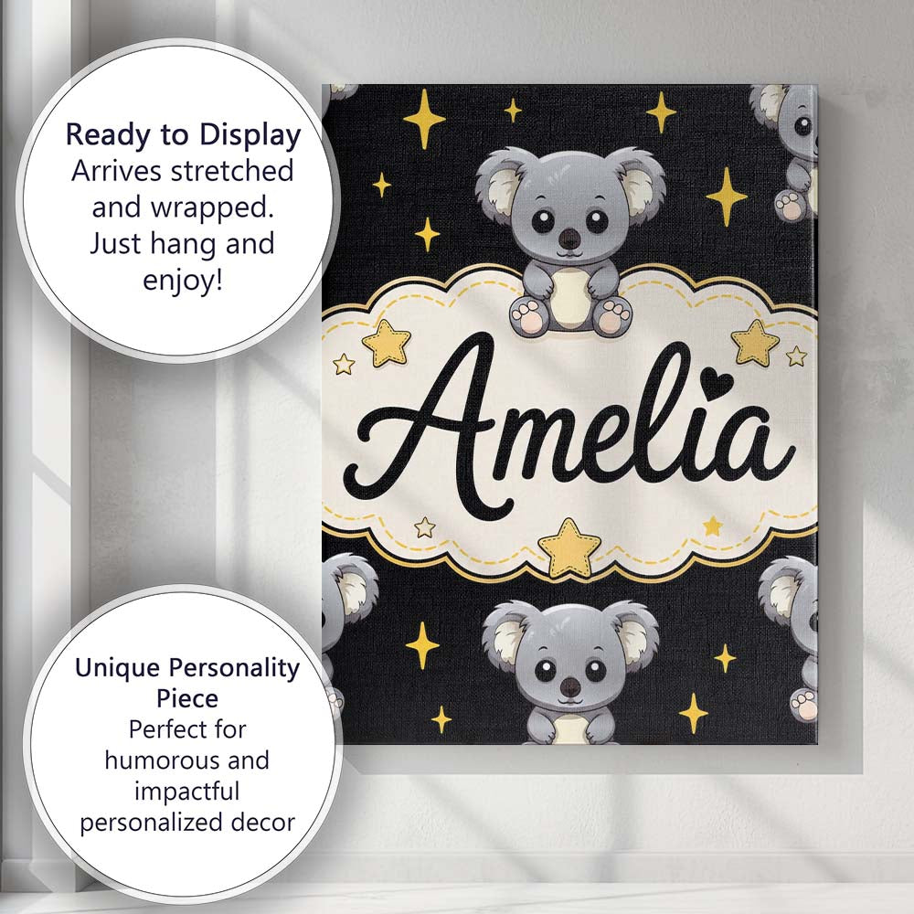 Personalised Name Cute Koala Bears with Custom Modern Room Accent Elegant Feature Canvas Wall Art Print Decor Picture Ready to Hang