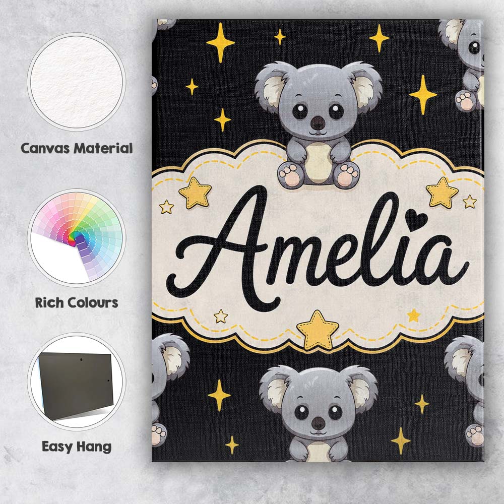 Personalised Name Cute Koala Bears with Custom Modern Room Accent Elegant Feature Canvas Wall Art Print Decor Picture Ready to Hang