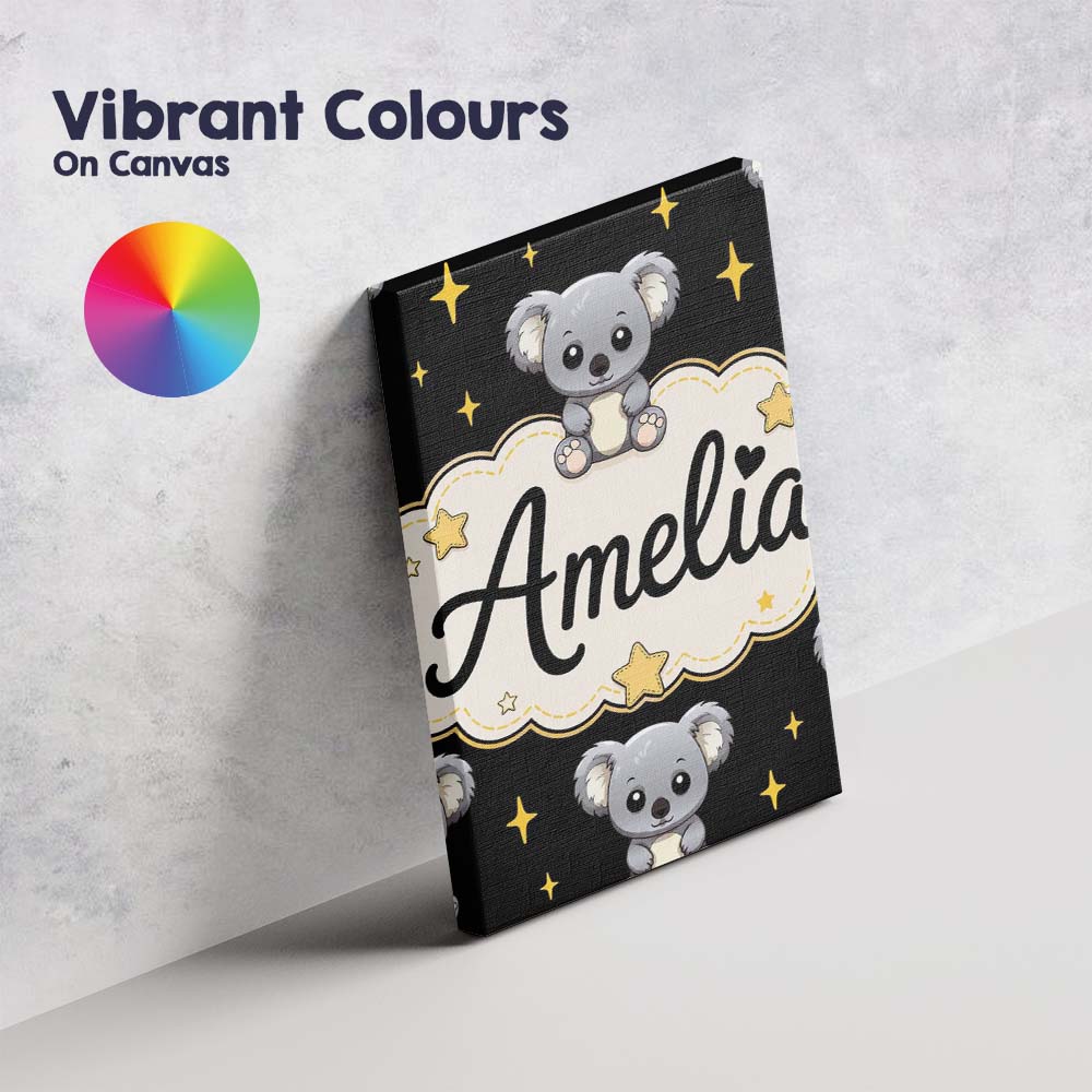 Personalised Name Cute Koala Bears with Custom Modern Room Accent Elegant Feature Canvas Wall Art Print Decor Picture Ready to Hang