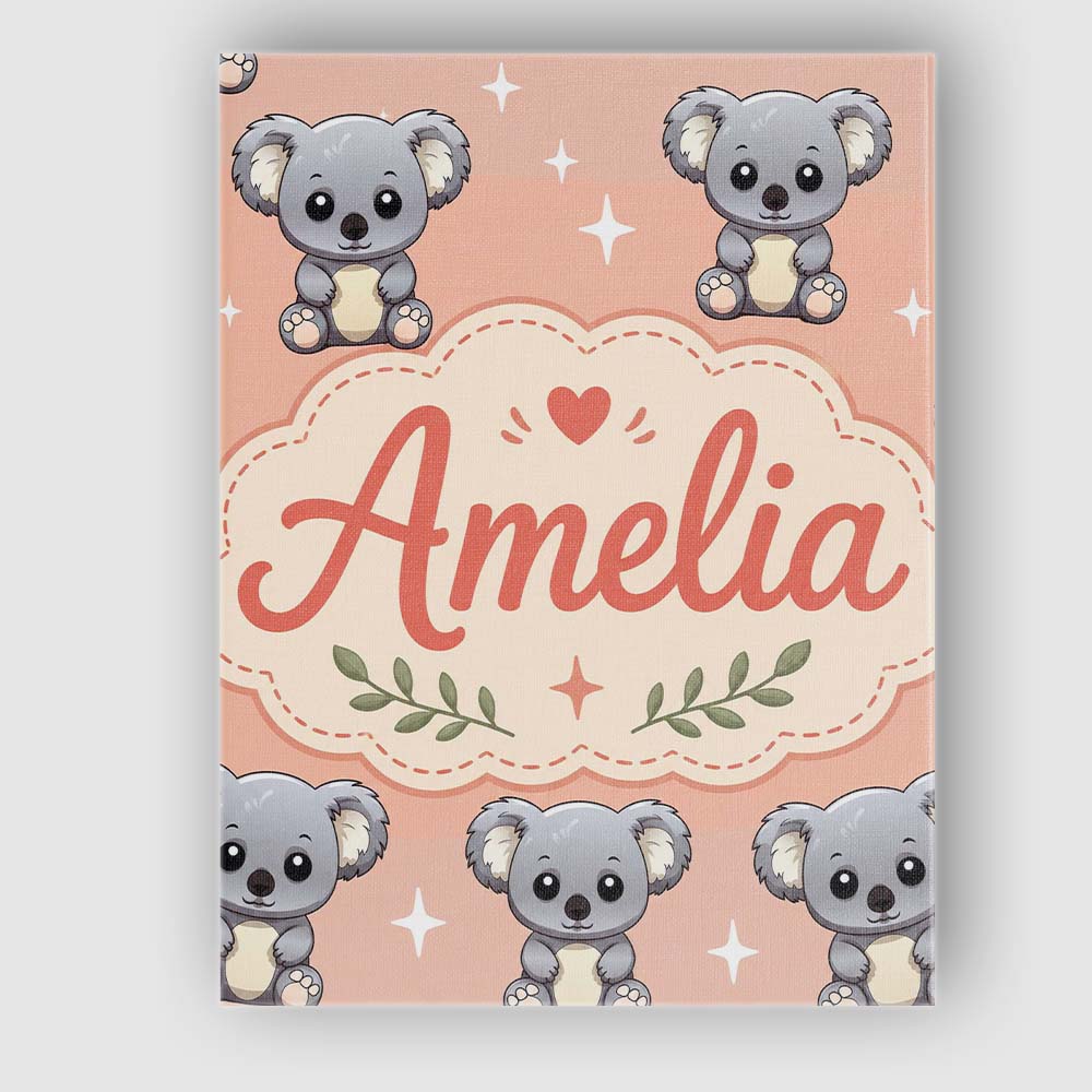 Personalised Name Cute Koala Bears with Custom Modern Room Accent Elegant Feature Canvas Wall Art Print Decor Picture Ready to Hang