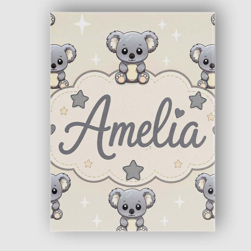 Personalised Name Cute Koala Bears with Custom Modern Room Accent Elegant Feature Canvas Wall Art Print Decor Picture Ready to Hang