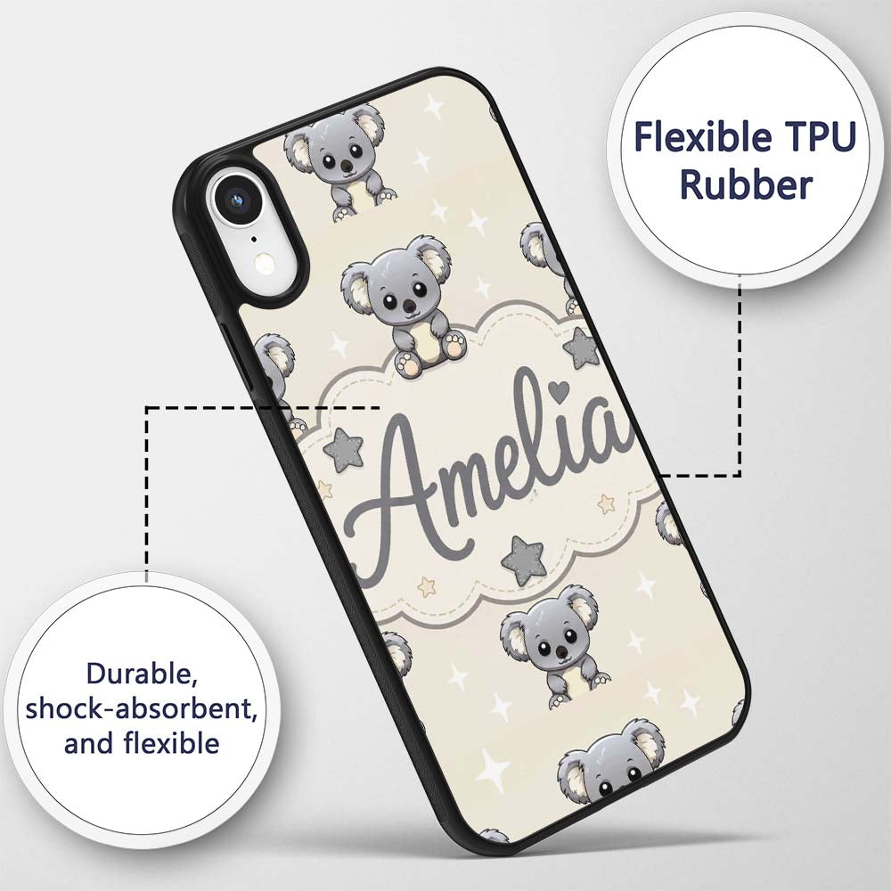Cute Koala Bears with Stars Beige Background Custom Name Protective Phone Case Mobile Cover Durable Everyday Smartphone Shock Resistant