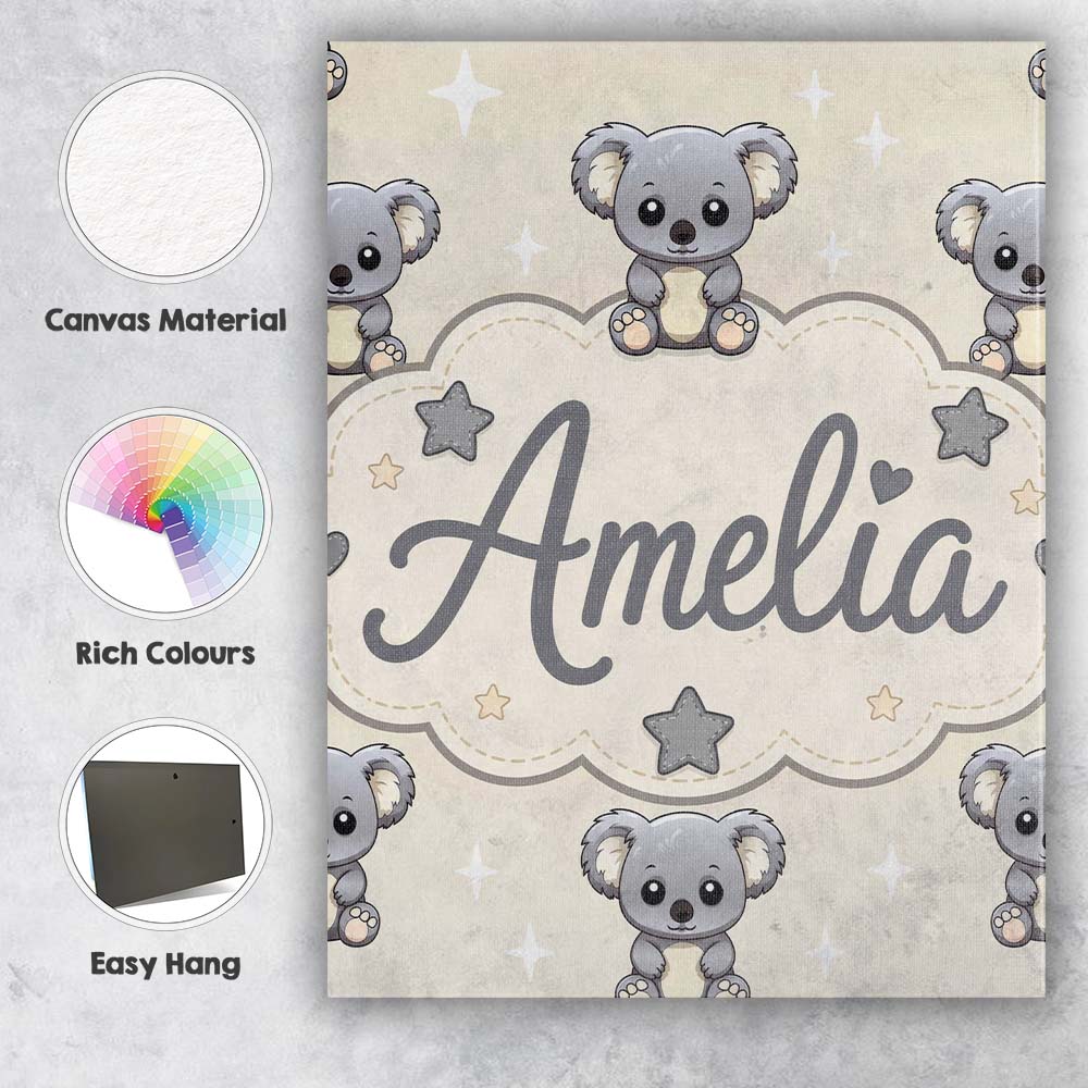 Personalised Name Cute Koala Bears with Custom Modern Room Accent Elegant Feature Canvas Wall Art Print Decor Picture Ready to Hang