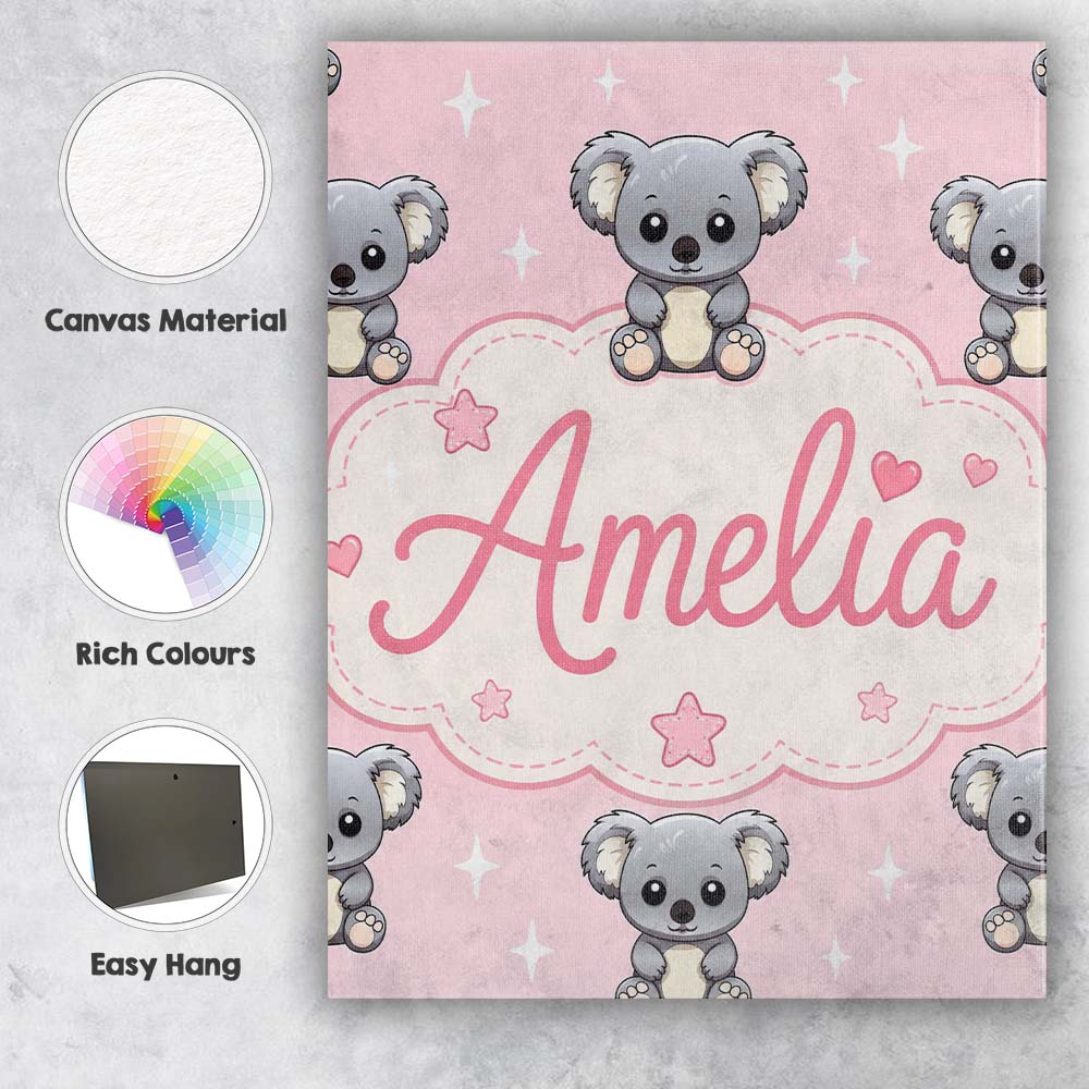 Personalised Name Cute Koala Bears with Custom Modern Room Accent Elegant Feature Canvas Wall Art Print Decor Picture Ready to Hang