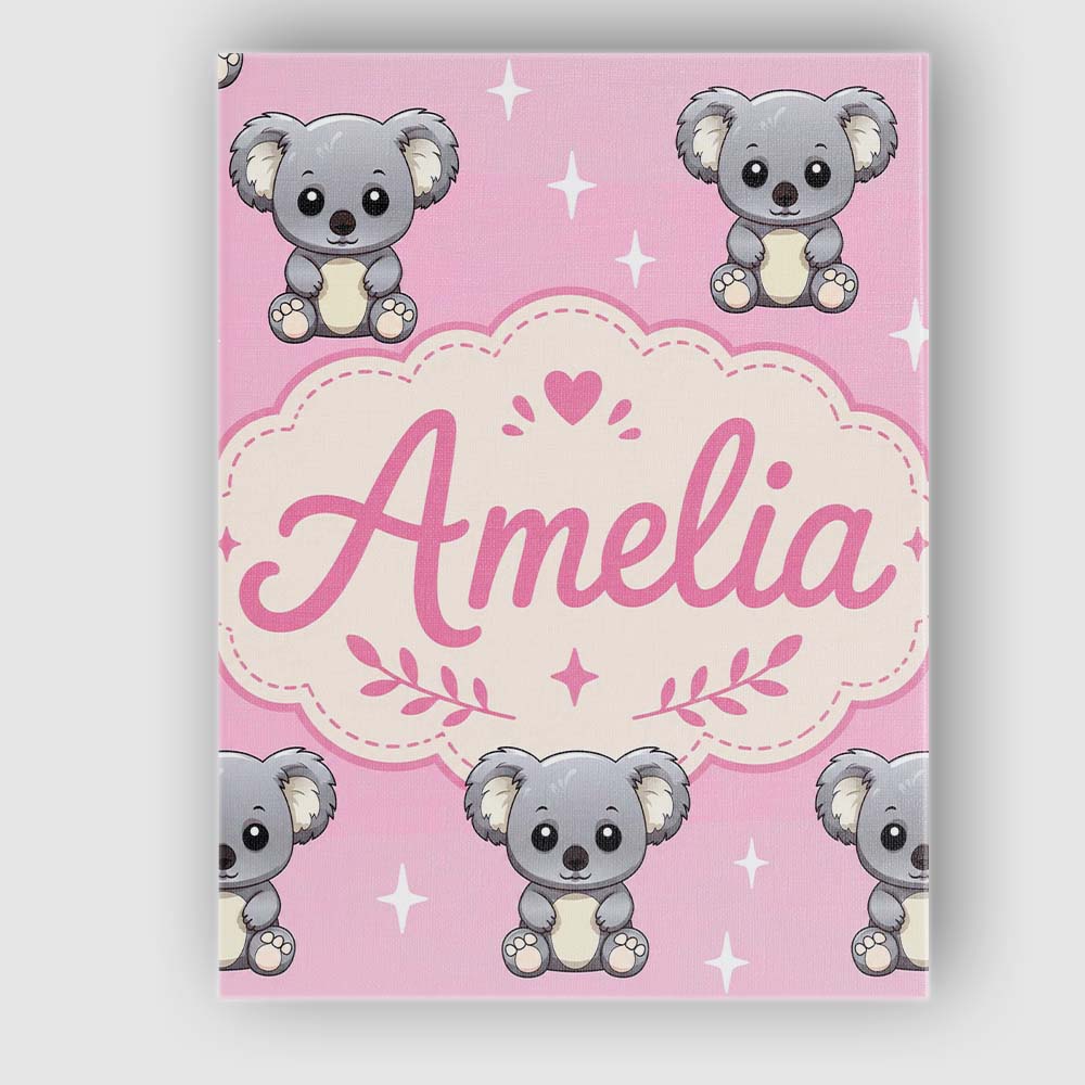 Personalised Name Cute Koala Bears with Custom Modern Room Accent Elegant Feature Canvas Wall Art Print Decor Picture Ready to Hang
