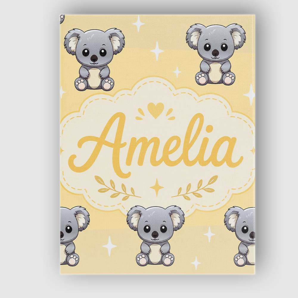 Personalised Name Cute Koala Bears with Custom Modern Room Accent Elegant Feature Canvas Wall Art Print Decor Picture Ready to Hang