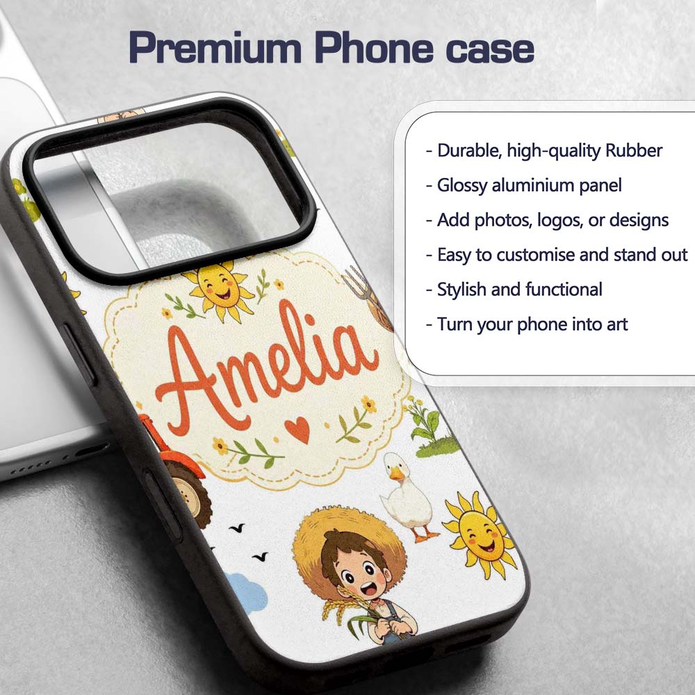 Cute Farm Tractor Duck Girl with Clouds White Custom Name Protective Phone Case Mobile Cover Durable Everyday Smartphone Shock Resistant
