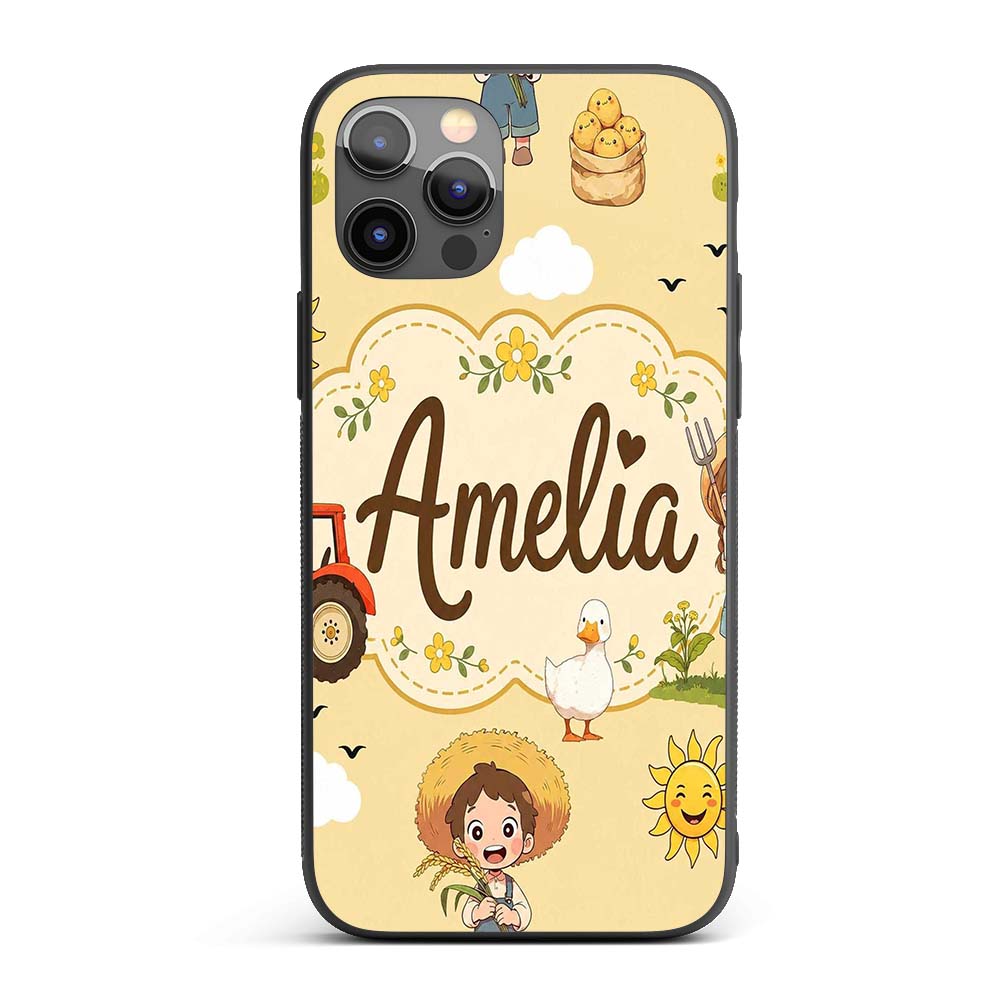 Cute Farm Tractor Duck Girl with Clouds Beige Custom Name Protective Phone Case Mobile Cover Durable Everyday Smartphone Shock Resistant