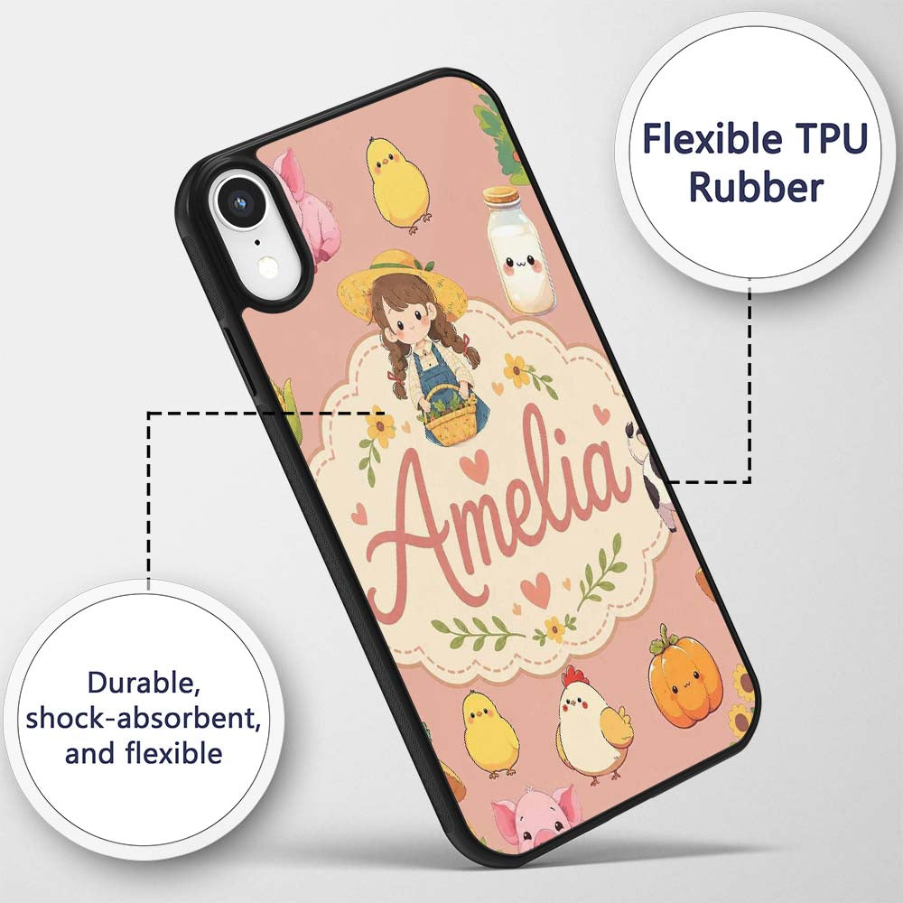 Cute Farm Animals Girl Pig Cow Chicken Peach Custom Name Protective Phone Case Mobile Cover Durable Everyday Smartphone Shock Resistant