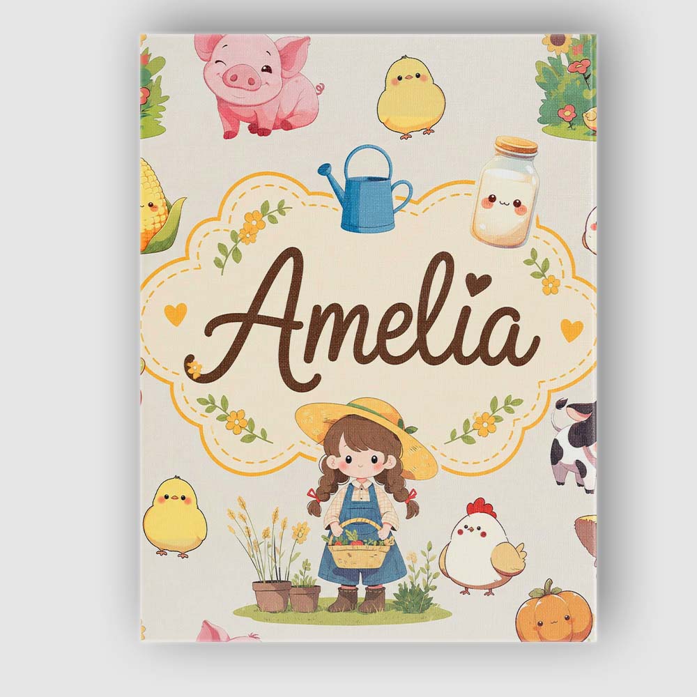 Personalised Name Cute Farm Animals Girl Custom Unique Gift Idea Elegant Feature Canvas Wall Art Print Decor Picture Ready to Hang