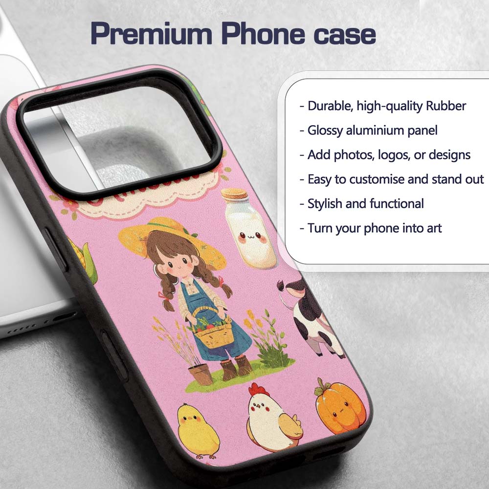 Cute Farm Girl Pig Cow Chicken Corn Milk Pink Custom Name Protective Phone Case Mobile Cover Durable Everyday Smartphone Shock Resistant