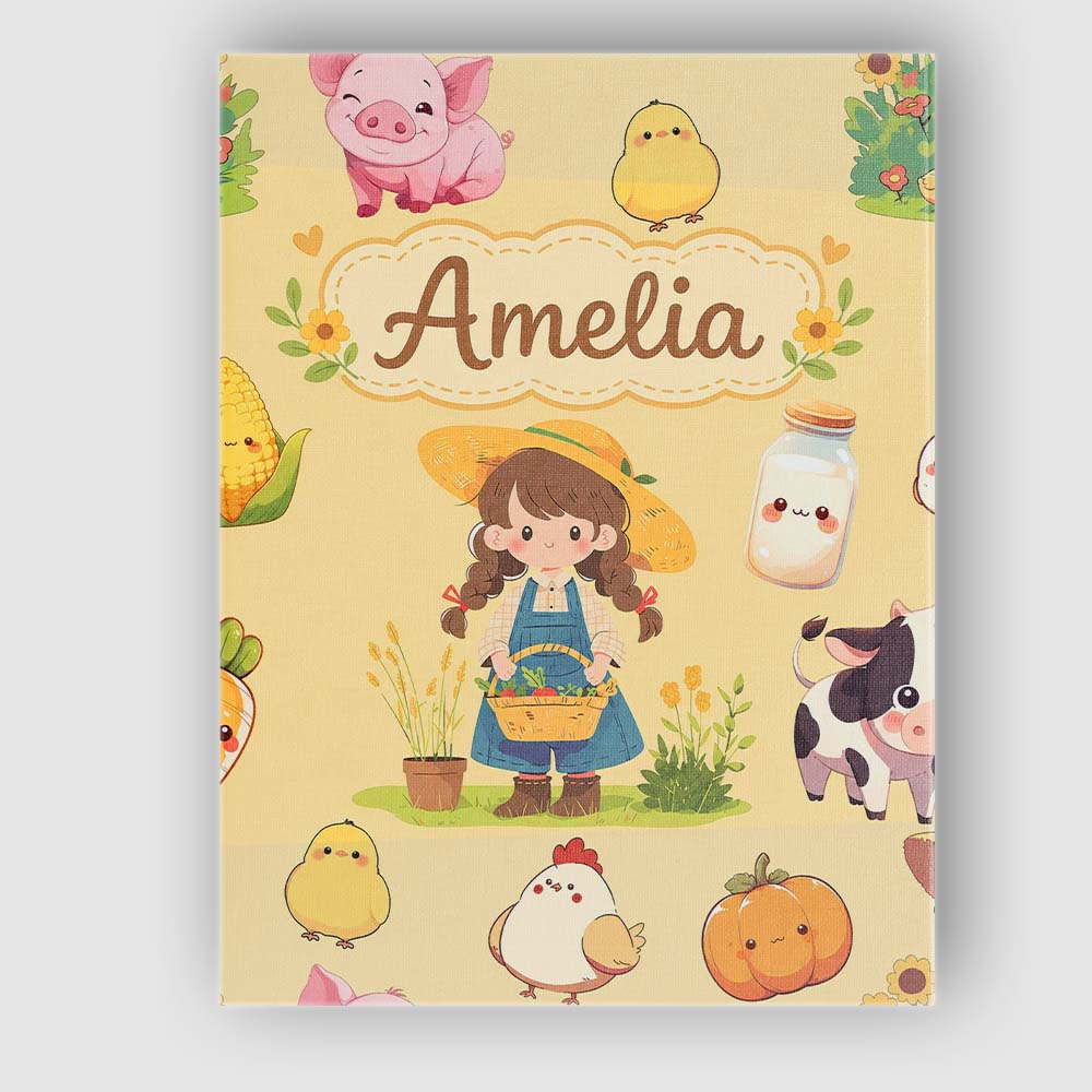 Personalised Name Cute Farm Girl Pig Cow Custom Unique Gift Idea Elegant Feature Canvas Wall Art Print Decor Picture Ready to Hang