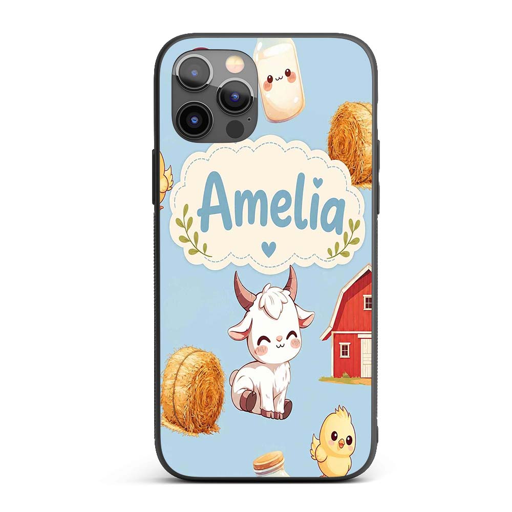 Cute Farm Goat Barn Hay Bale Chick Printed Design Custom Name Protective Phone Case Mobile Cover Durable Everyday Smartphone Shock Resistant