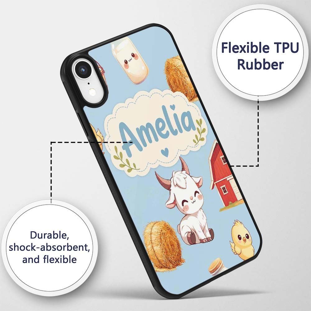 Cute Farm Goat Barn Hay Bale Chick Printed Design Custom Name Protective Phone Case Mobile Cover Durable Everyday Smartphone Shock Resistant