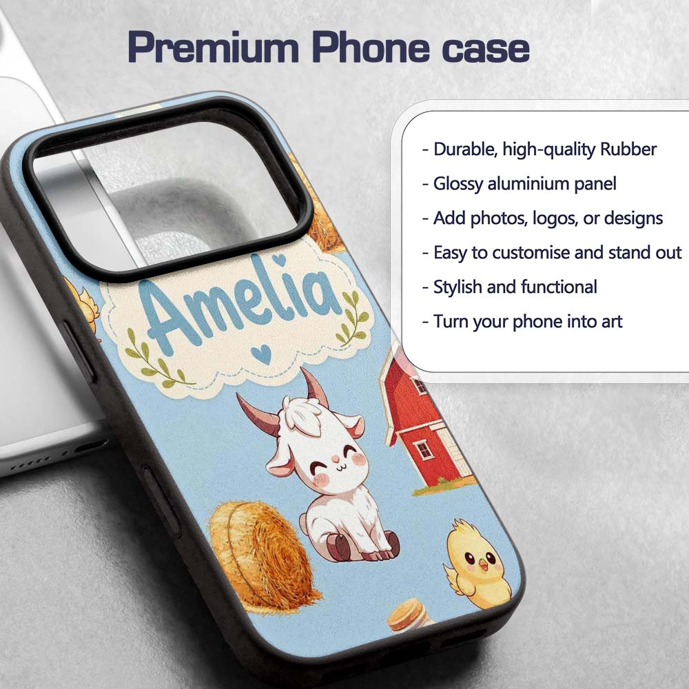 Cute Farm Goat Barn Hay Bale Chick Printed Design Custom Name Protective Phone Case Mobile Cover Durable Everyday Smartphone Shock Resistant