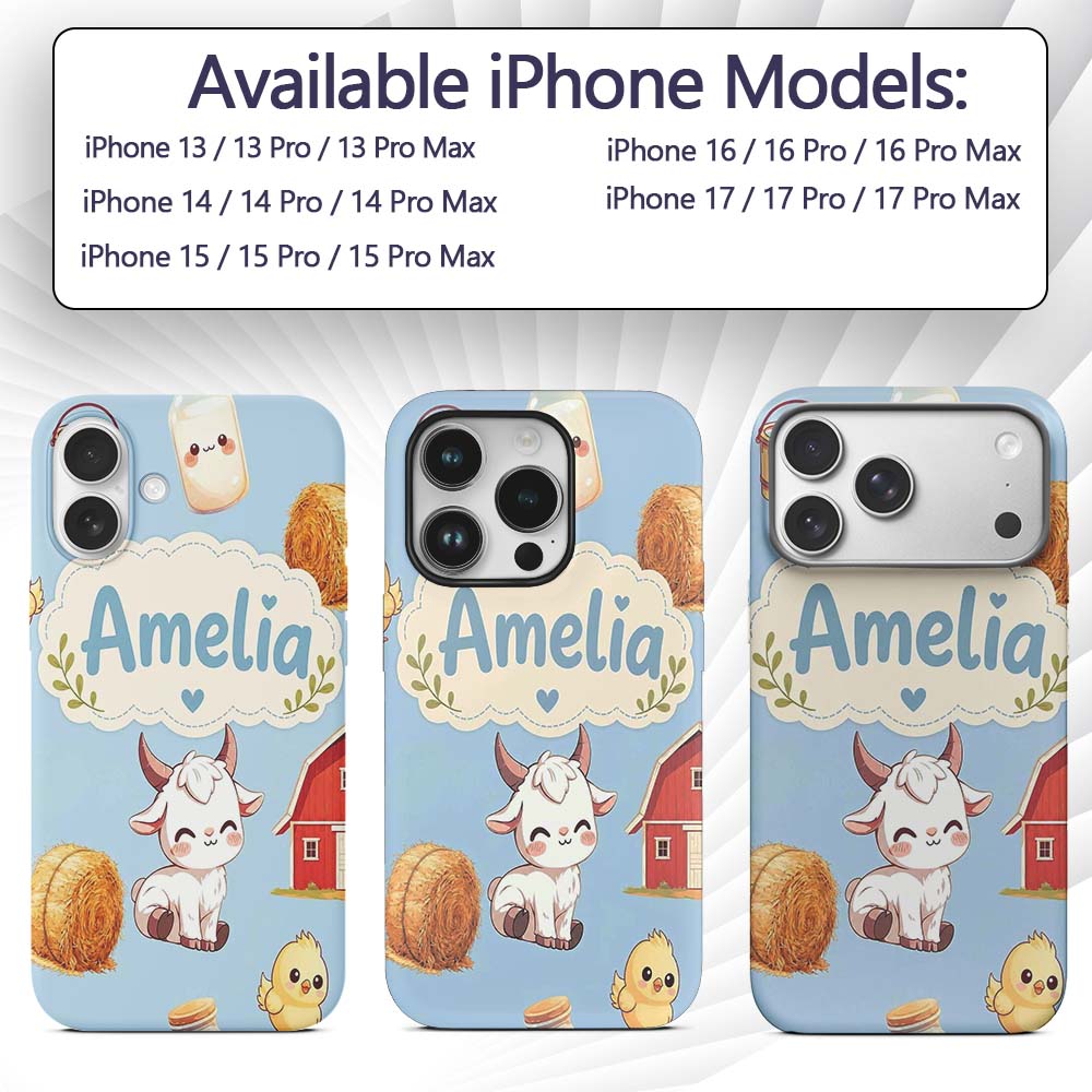 Cute Farm Goat Barn Hay Bale Chick Printed Design Custom Name Protective Phone Case Mobile Cover Durable Everyday Smartphone Shock Resistant