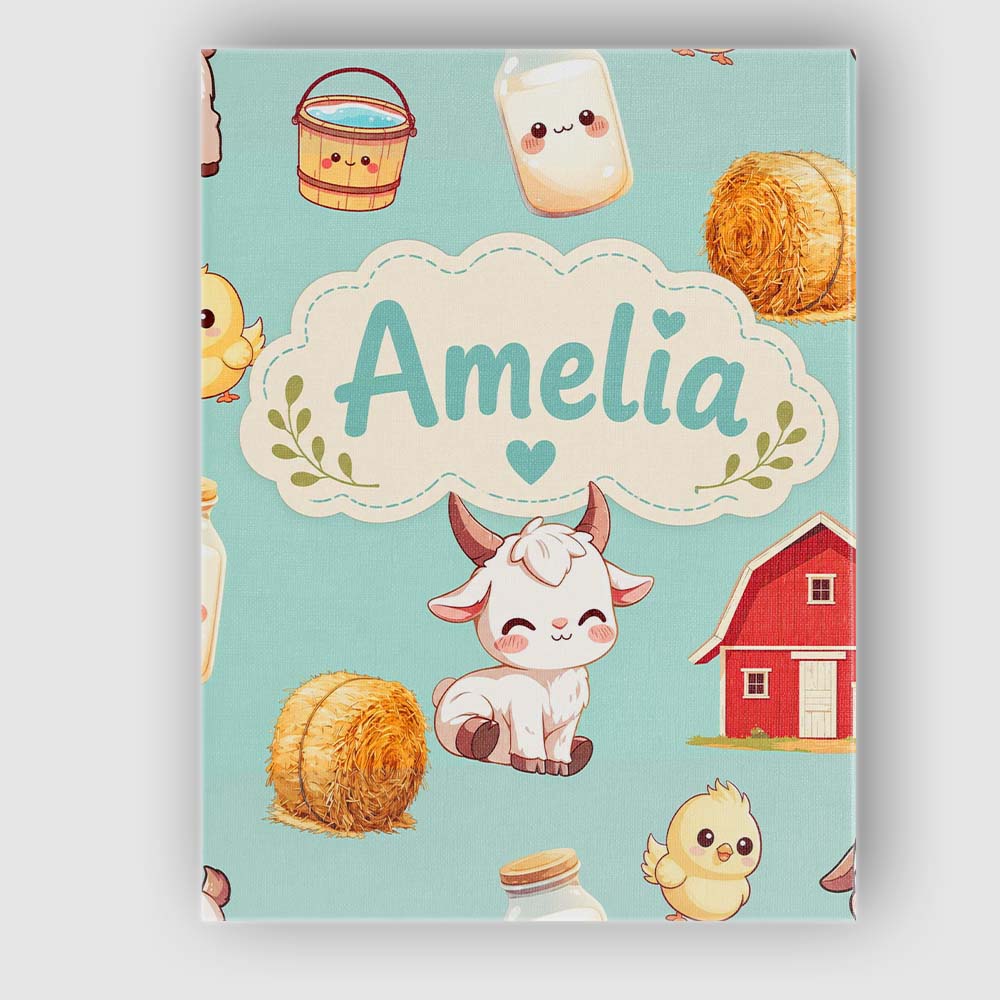 Personalised Name Cute Farm Goat Barn Hay Custom Unique Gift Idea Elegant Feature Canvas Wall Art Print Decor Picture Ready to Hang