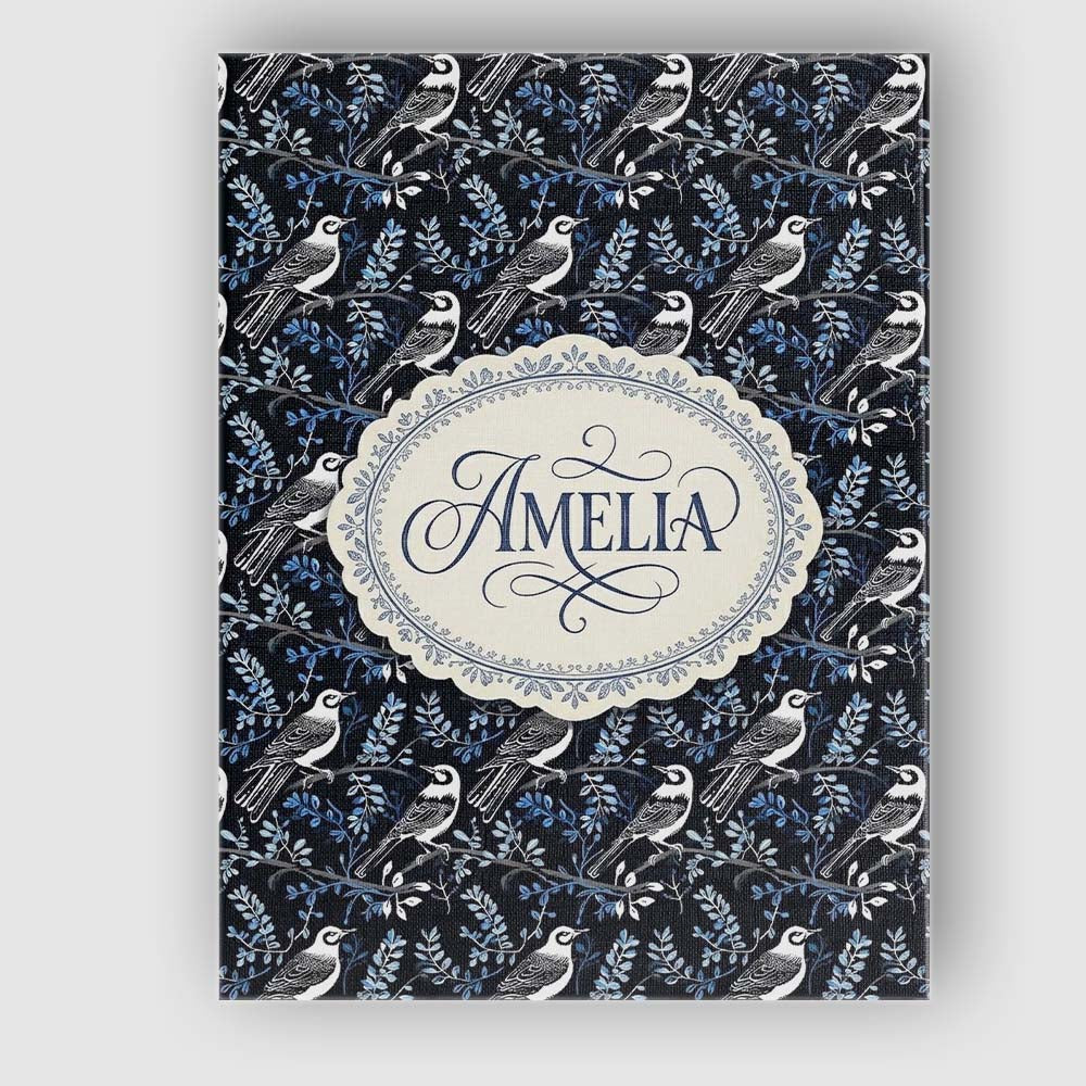 Personalised Name Monochrome Bird Branch Leaf Seamless Pattern Black Custom Home Canvas Wall Art Print Decor Picture Ready to Hang