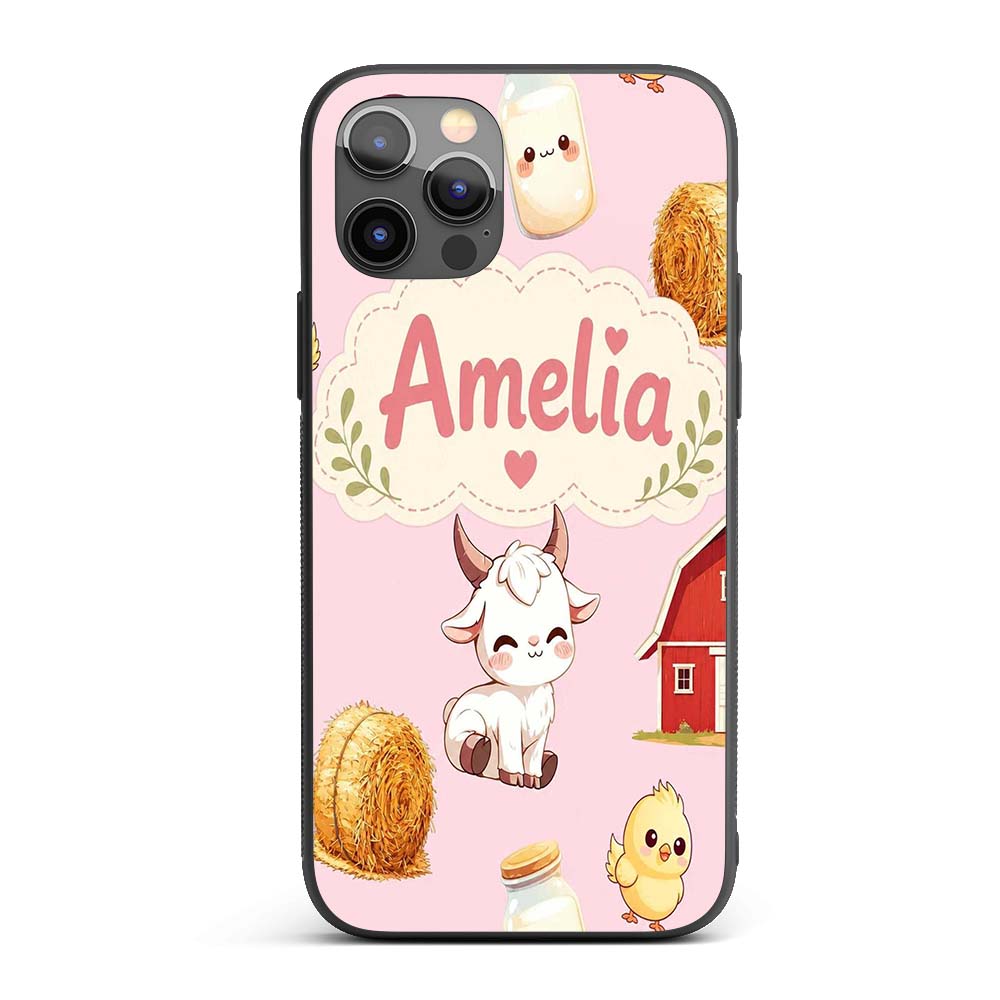 Cute Farm Goat Barn Hay Bale Chick Milk Bucket Custom Name Protective Phone Case Mobile Cover Durable Everyday Smartphone Shock Resistant