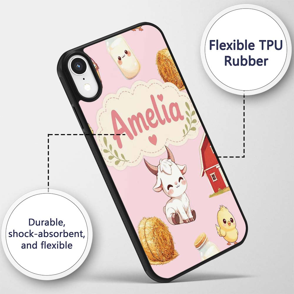 Cute Farm Goat Barn Hay Bale Chick Milk Bucket Custom Name Protective Phone Case Mobile Cover Durable Everyday Smartphone Shock Resistant