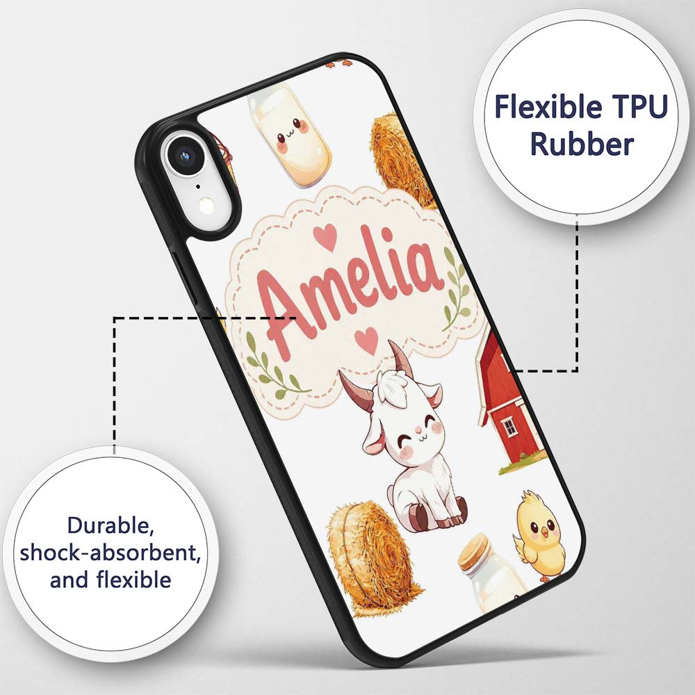 Cute Farm Goat Barn Hay Bale Chick Milk Bucket Custom Name Protective Phone Case Mobile Cover Durable Everyday Smartphone Shock Resistant