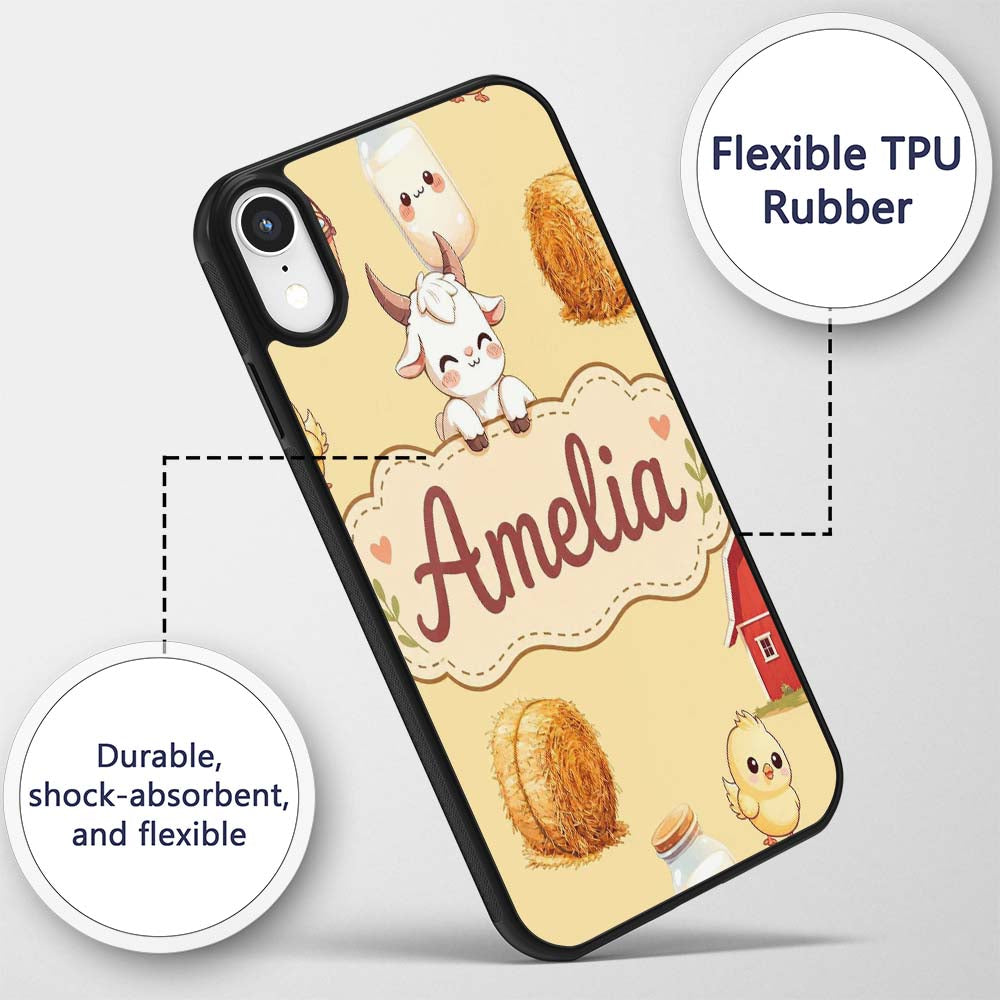 Cute Farm Goat Barn Hay Bale Chick Milk Bucket Custom Name Protective Phone Case Mobile Cover Durable Everyday Smartphone Shock Resistant