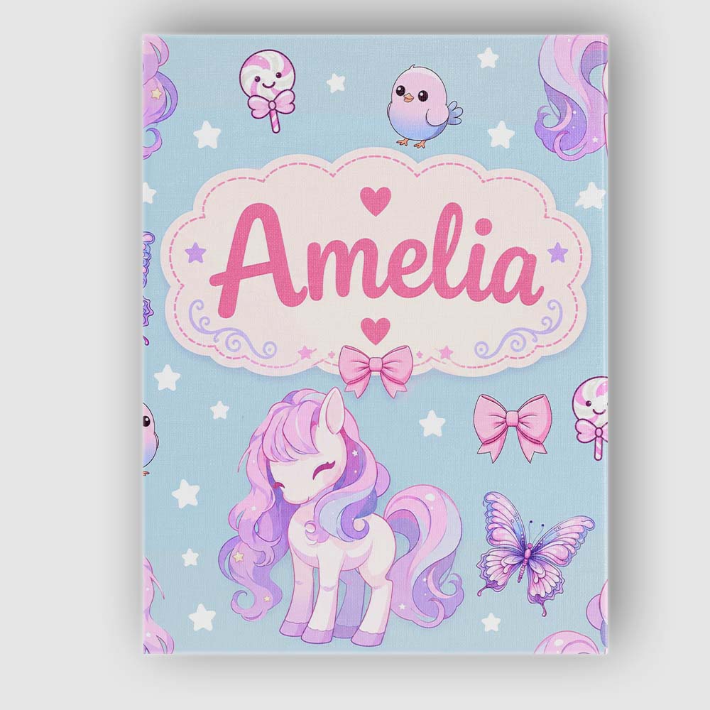 Personalised Name Cute Pastel Unicorn Custom Modern Room Accent Creative Decorator Style Canvas Wall Art Print Decor Picture Ready to Hang