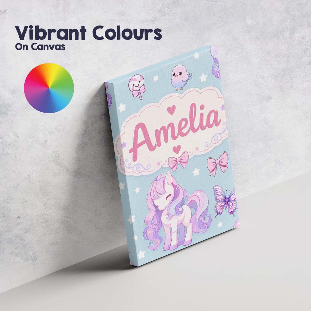 Personalised Name Cute Pastel Unicorn Custom Modern Room Accent Creative Decorator Style Canvas Wall Art Print Decor Picture Ready to Hang