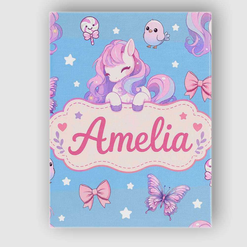 Personalised Name Cute Pastel Unicorn Custom Modern Room Accent Creative Decorator Style Canvas Wall Art Print Decor Picture Ready to Hang