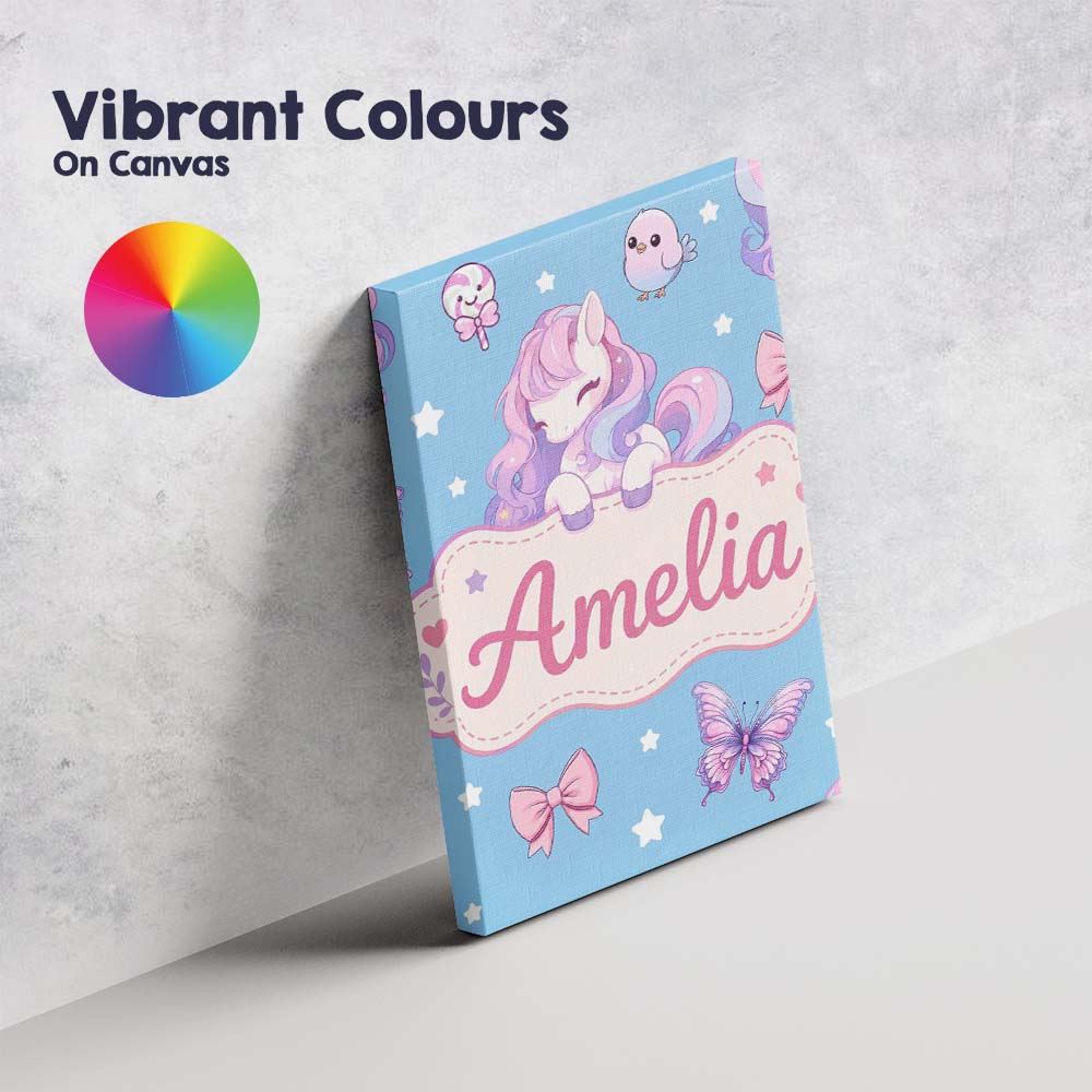 Personalised Name Cute Pastel Unicorn Custom Modern Room Accent Creative Decorator Style Canvas Wall Art Print Decor Picture Ready to Hang
