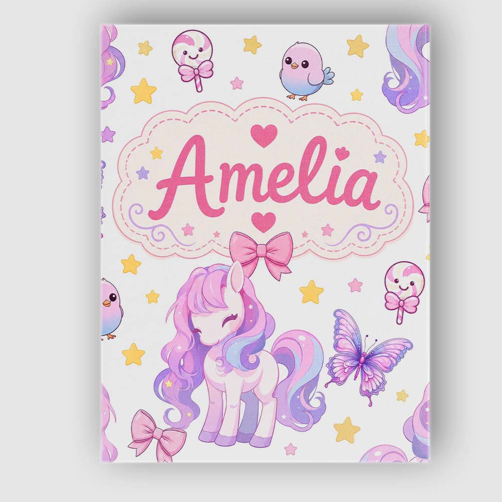 Personalised Name Cute Pastel Unicorn Custom Modern Room Accent Creative Decorator Style Canvas Wall Art Print Decor Picture Ready to Hang