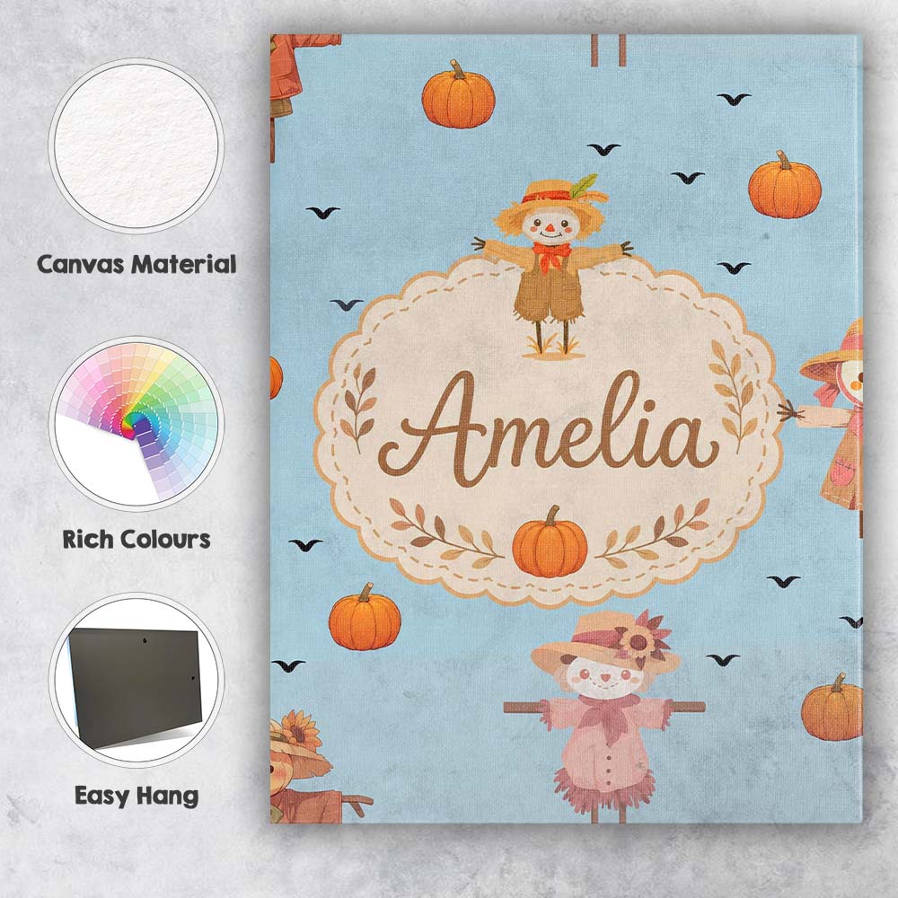 Personalised Name Cute Autumn Scarecrow Custom Modern Room Accent Elegant Feature Canvas Wall Art Print Decor Picture Ready to Hang