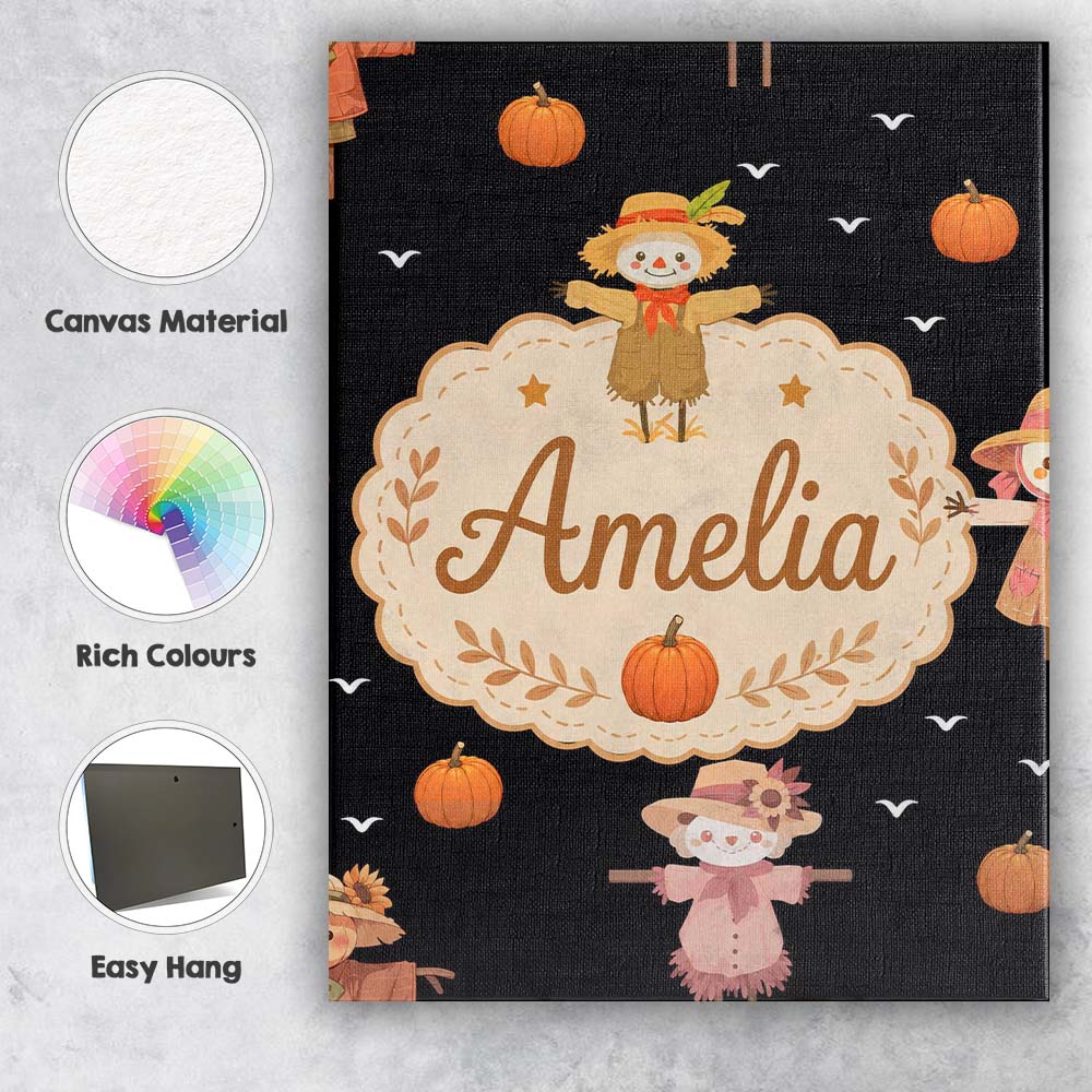 Personalised Name Cute Autumn Scarecrow Custom Modern Room Accent Elegant Feature Canvas Wall Art Print Decor Picture Ready to Hang