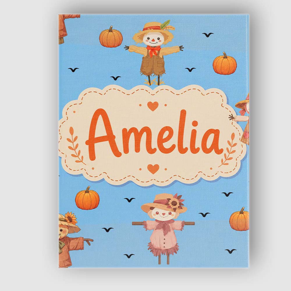 Personalised Name Cute Autumn Scarecrow Custom Modern Room Accent Elegant Feature Canvas Wall Art Print Decor Picture Ready to Hang