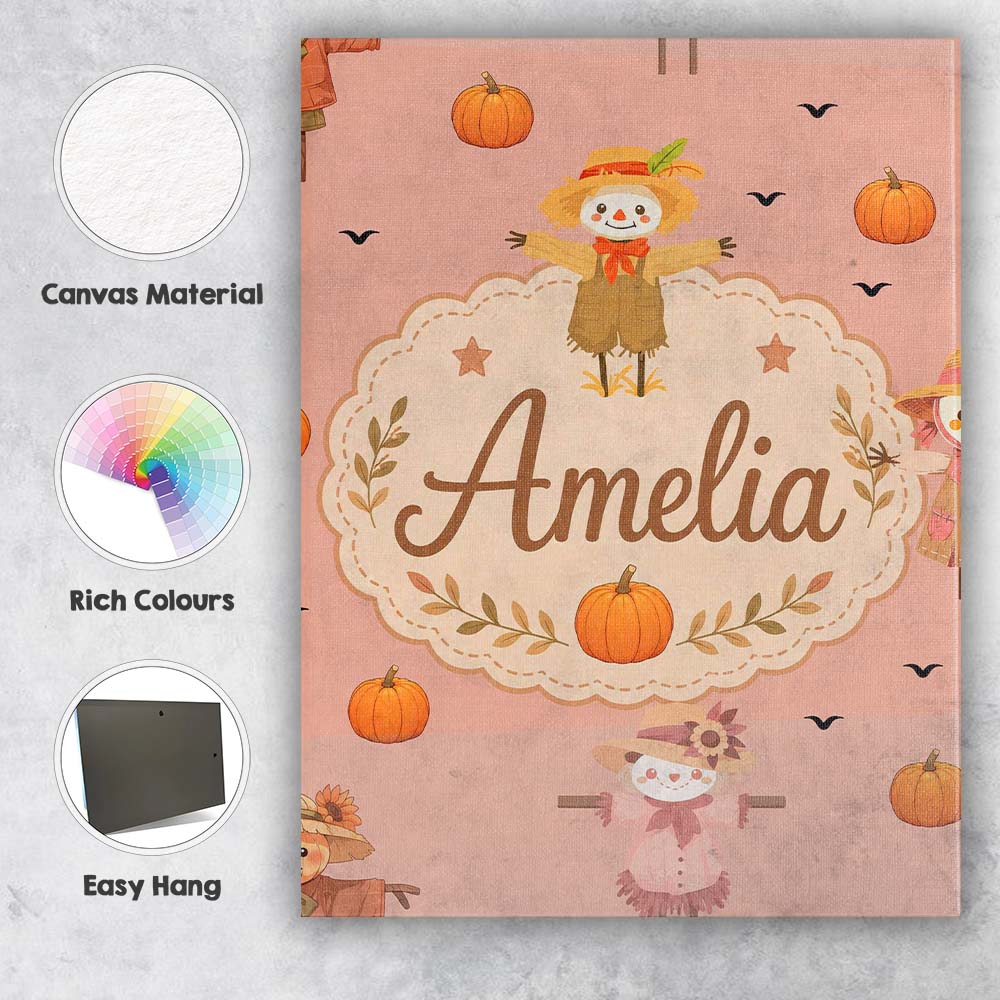 Personalised Name Cute Autumn Scarecrow Custom Modern Room Accent Elegant Feature Canvas Wall Art Print Decor Picture Ready to Hang