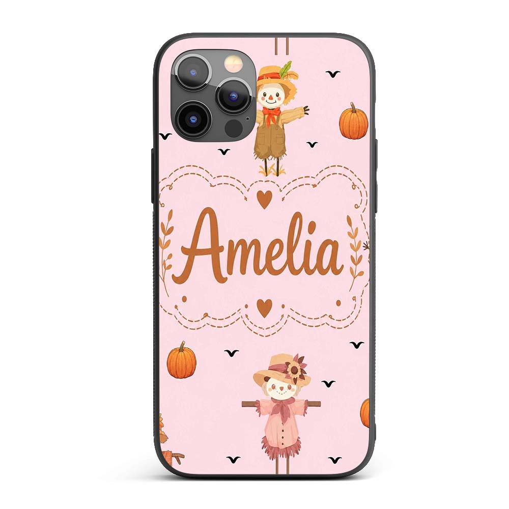 Cute Autumn Scarecrow Pumpkin Birds Seamless Custom Name Protective Phone Case Mobile Cover Durable Everyday Smartphone Shock Resistant