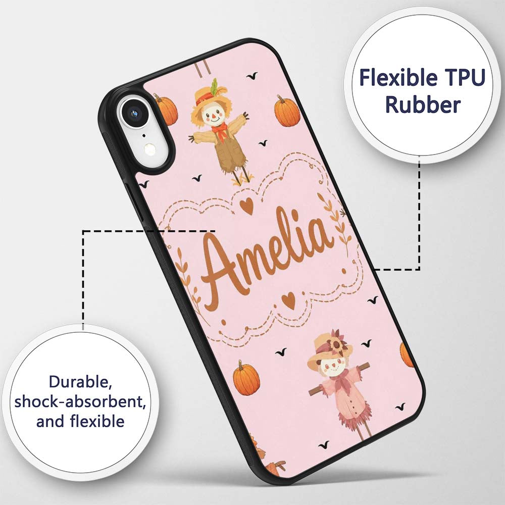 Cute Autumn Scarecrow Pumpkin Birds Seamless Custom Name Protective Phone Case Mobile Cover Durable Everyday Smartphone Shock Resistant