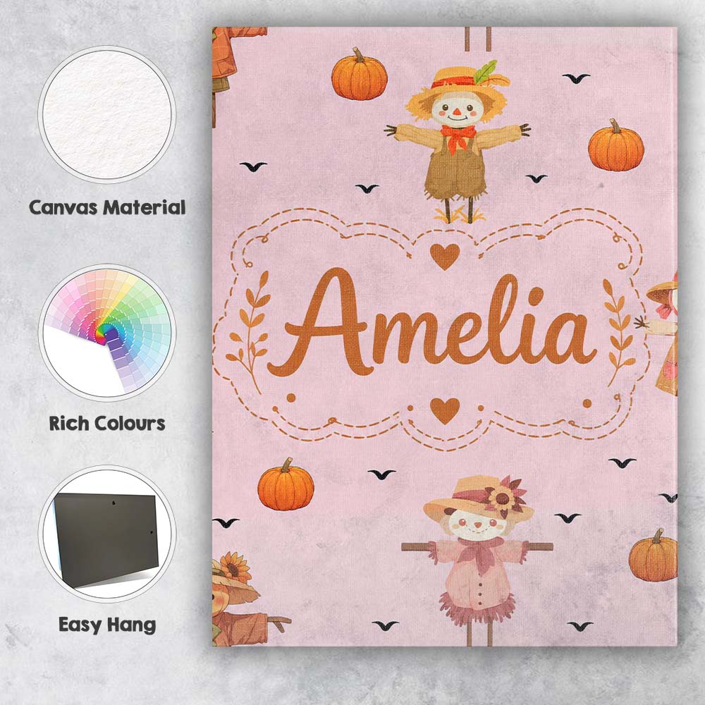 Personalised Name Cute Autumn Scarecrow Custom Modern Room Accent Elegant Feature Canvas Wall Art Print Decor Picture Ready to Hang