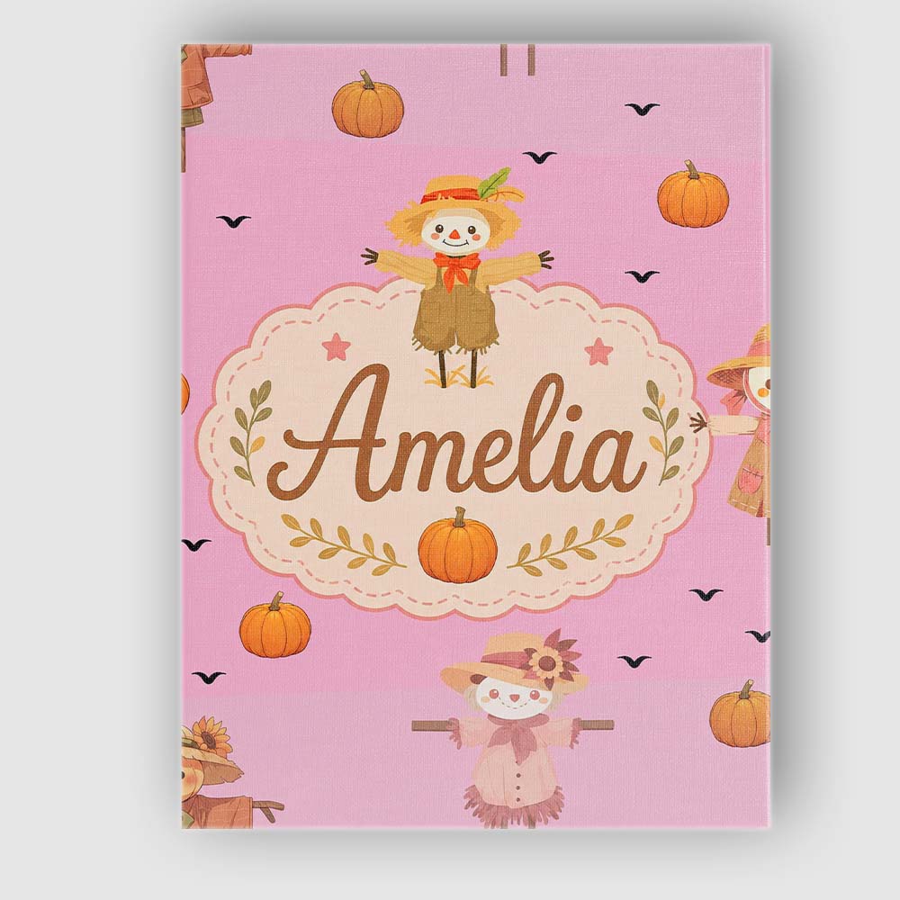 Personalised Name Cute Autumn Scarecrow Custom Modern Room Accent Elegant Feature Canvas Wall Art Print Decor Picture Ready to Hang