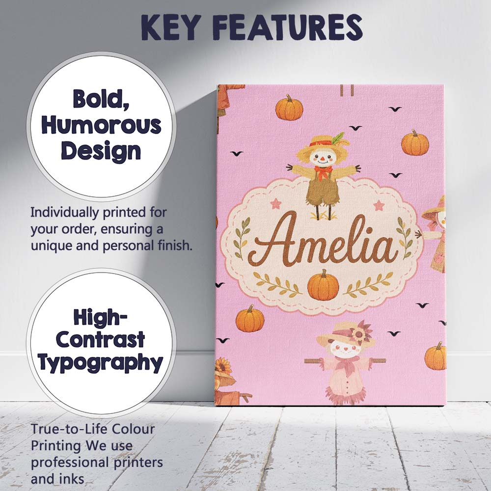 Personalised Name Cute Autumn Scarecrow Custom Modern Room Accent Elegant Feature Canvas Wall Art Print Decor Picture Ready to Hang