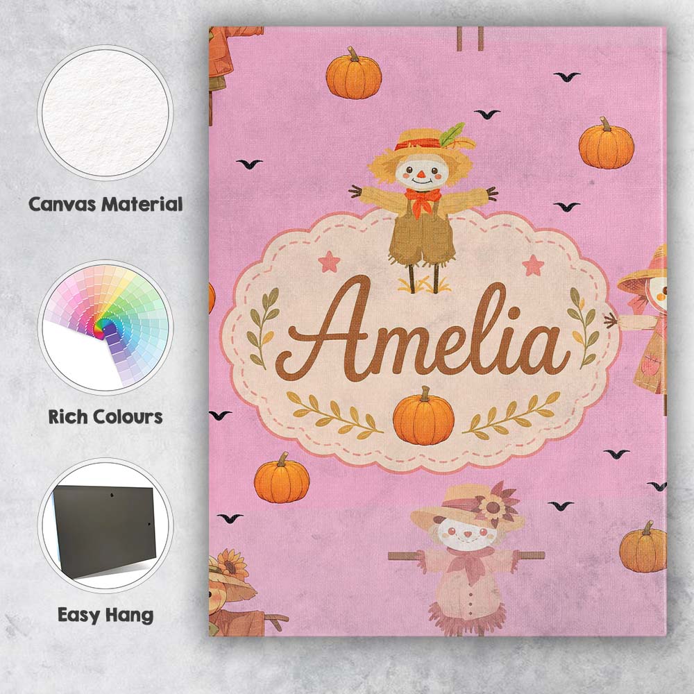 Personalised Name Cute Autumn Scarecrow Custom Modern Room Accent Elegant Feature Canvas Wall Art Print Decor Picture Ready to Hang