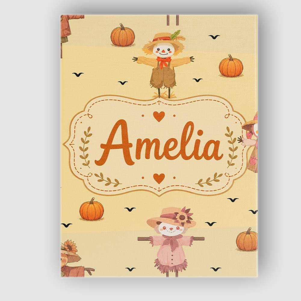 Personalised Name Cute Autumn Scarecrow Custom Modern Room Accent Elegant Feature Canvas Wall Art Print Decor Picture Ready to Hang