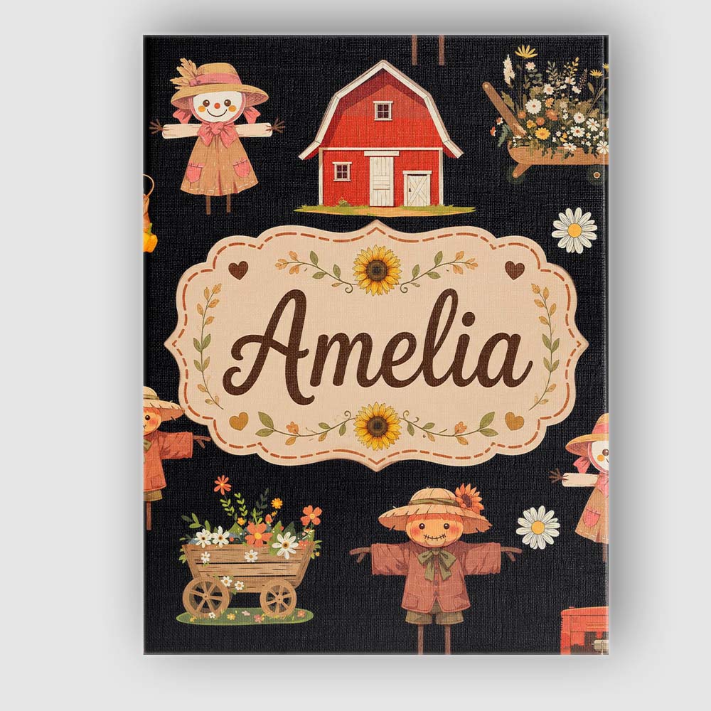 Personalised Name Cute Autumn Farm Scarecrow Custom Bespoke Contemporary Display Canvas Wall Art Print Decor Picture Ready to Hang