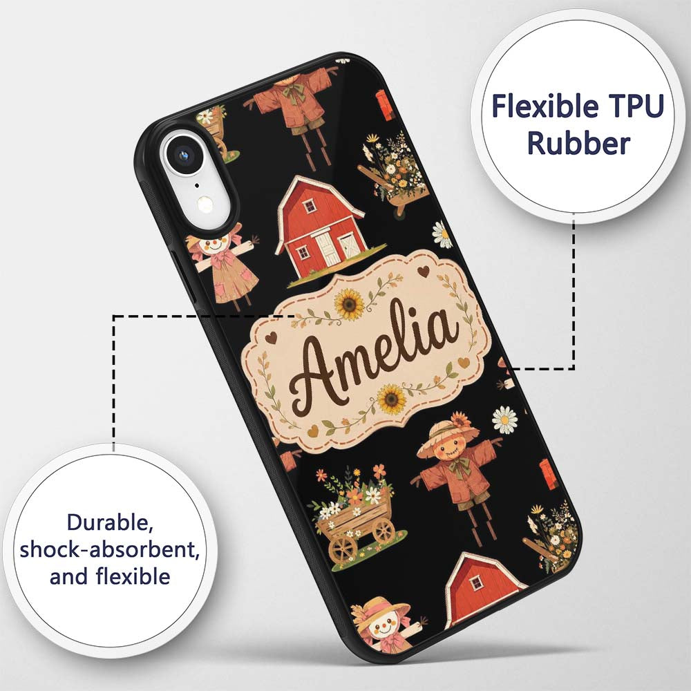 Cute Autumn Farm Scarecrow Barn Flowers Seamless Custom Name Protective Phone Case Mobile Cover Durable Everyday Smartphone Shock Resistant