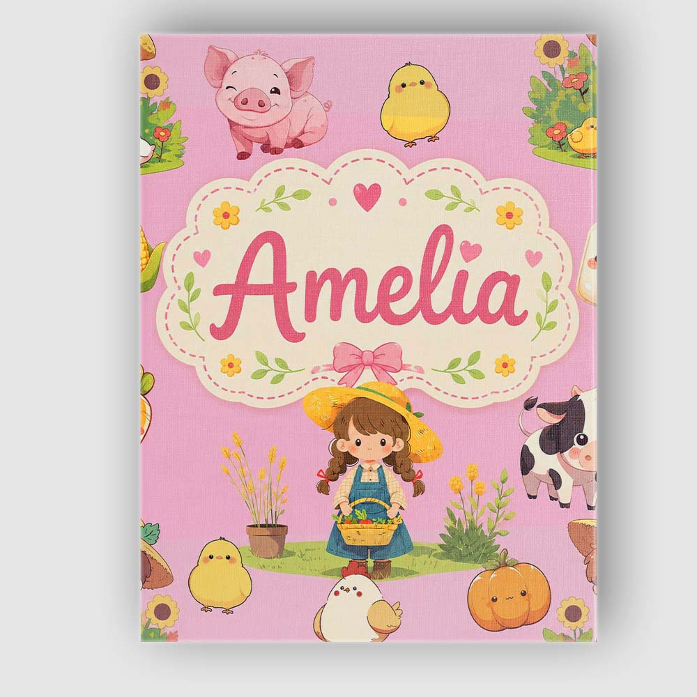 Personalised Name Cute Farm Girl Animals Custom Unique Gift Idea Elegant Feature Canvas Wall Art Print Decor Picture Ready to Hang