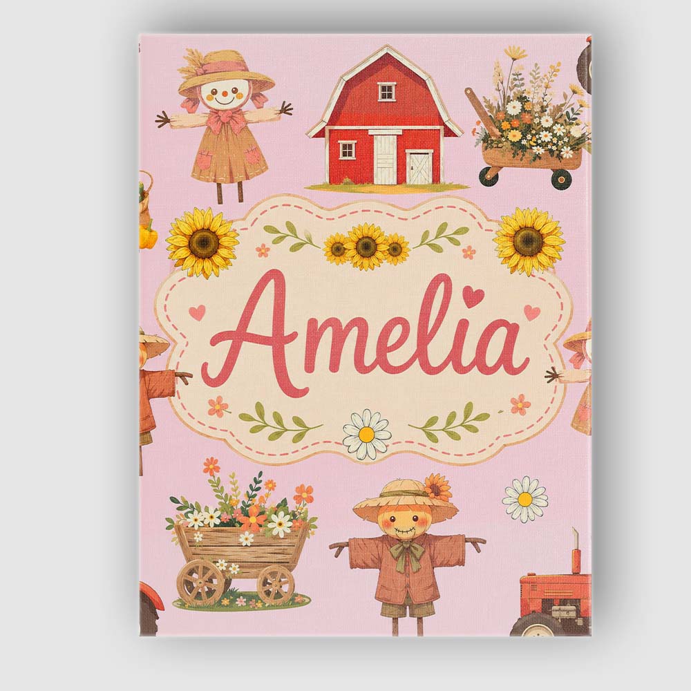 Personalised Name Cute Autumn Scarecrow Custom Modern Room Accent Elegant Feature Canvas Wall Art Print Decor Picture Ready to Hang