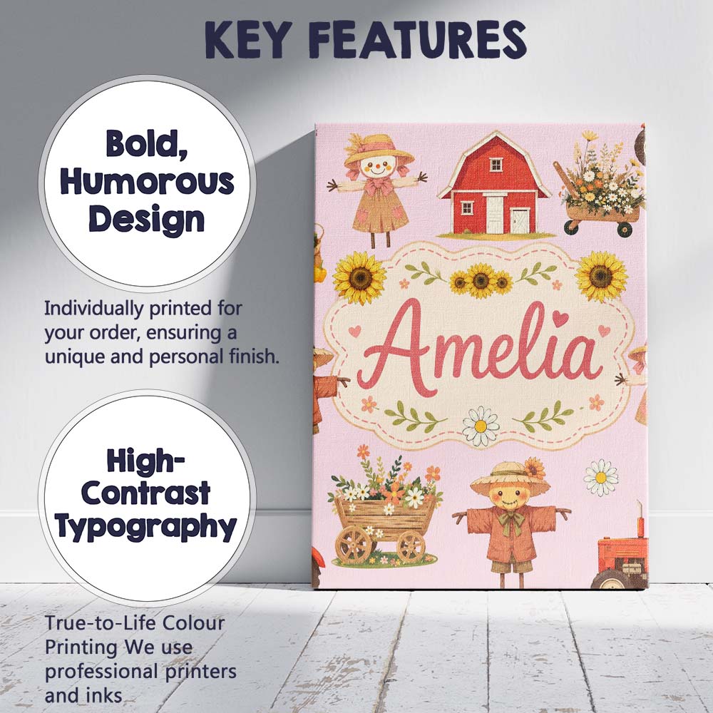 Personalised Name Cute Autumn Scarecrow Custom Modern Room Accent Elegant Feature Canvas Wall Art Print Decor Picture Ready to Hang
