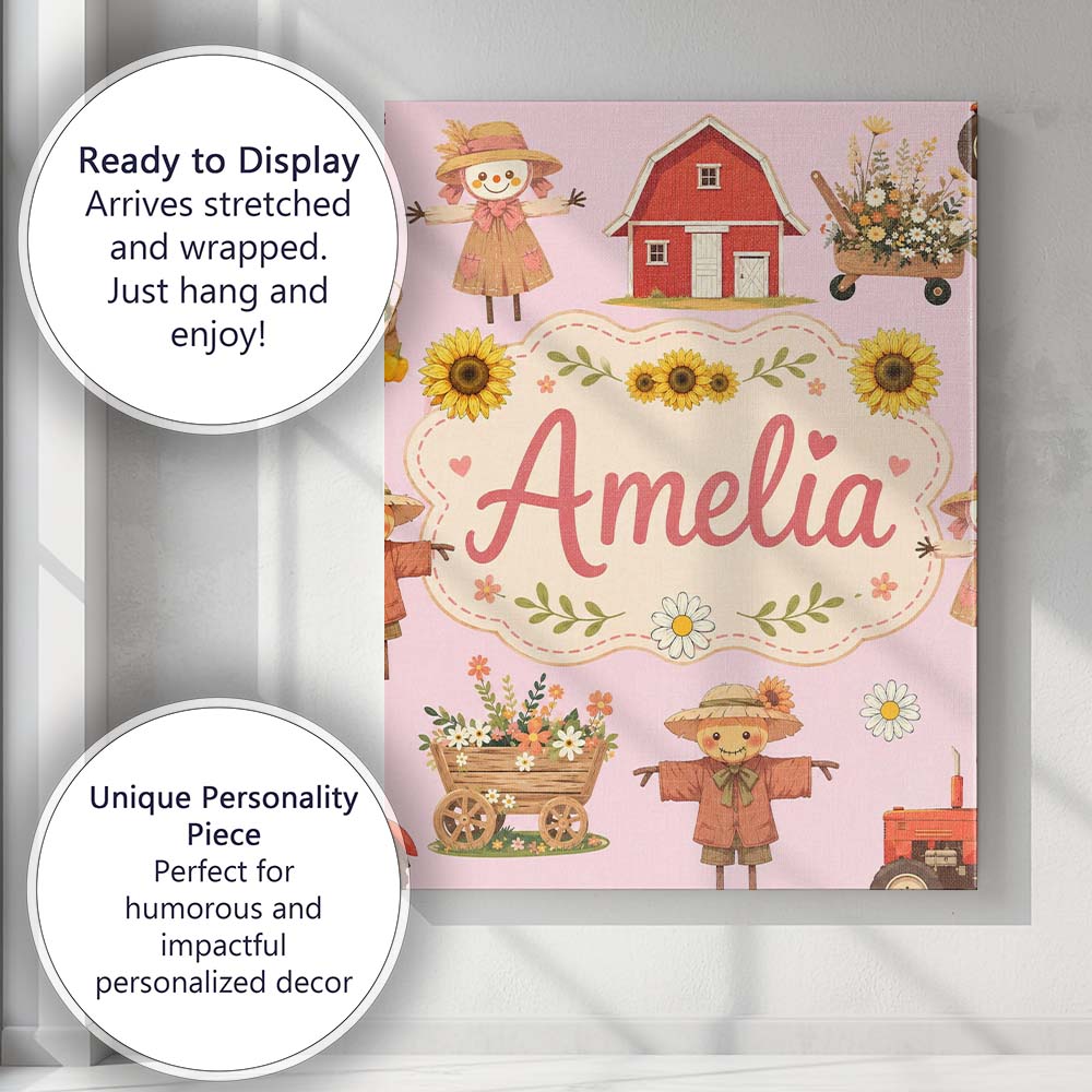 Personalised Name Cute Autumn Scarecrow Custom Modern Room Accent Elegant Feature Canvas Wall Art Print Decor Picture Ready to Hang